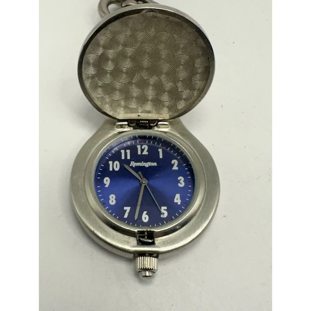 Remington‎ Clip-On Pocket Watch 38-185 New Battery 43MM Blue Dial H25